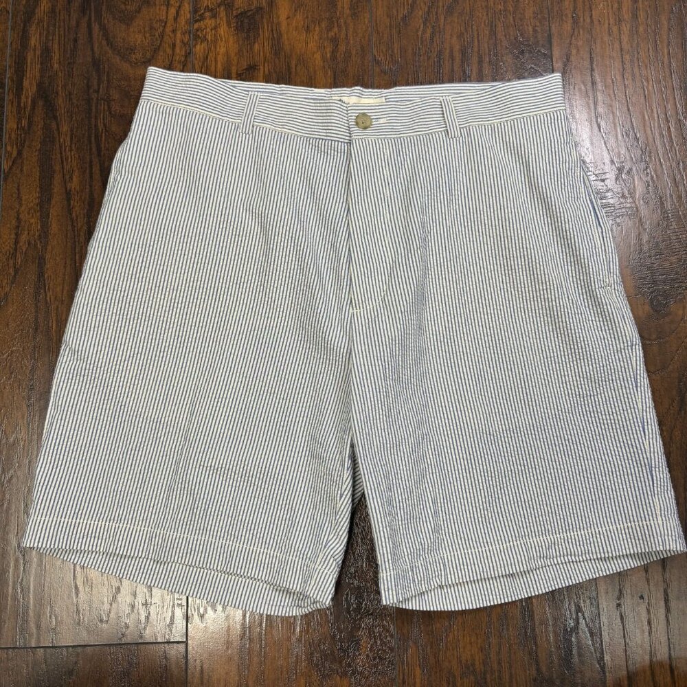 J. Crew Chino Shorts 35 Blue White Seersucker Striped Cotton Casual Men's